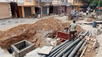 As infrastructure work prolongs, traffic hit, business poor at Gandhi Bazaar
