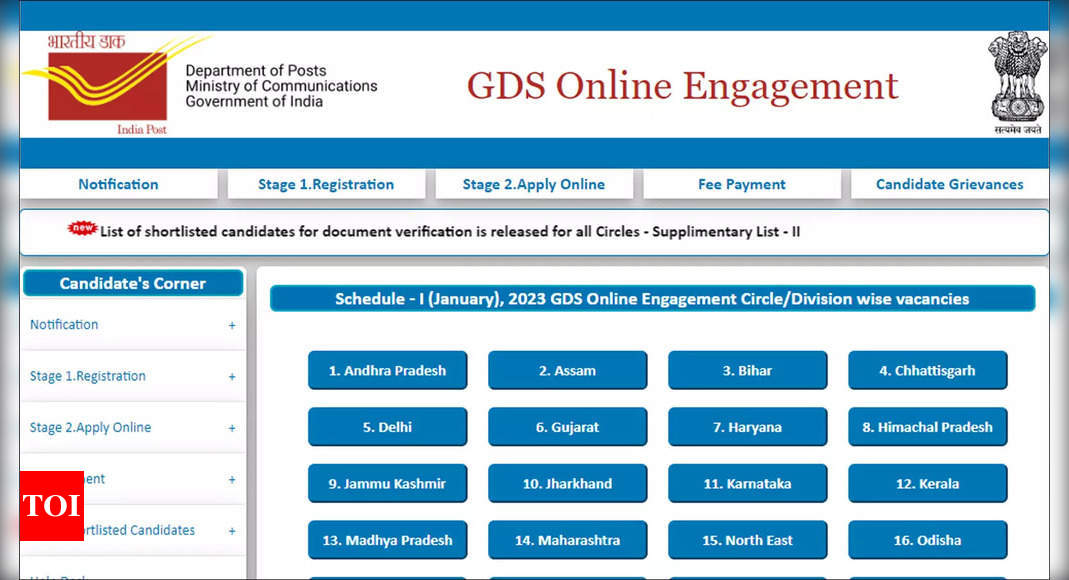 India Post GDS 2023 second merit list released, download here – Times of India