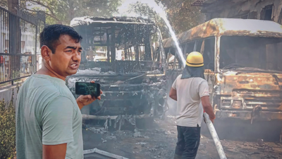 Short-circuit sparks fire, 2 school buses go up in flames in Gurgaon
