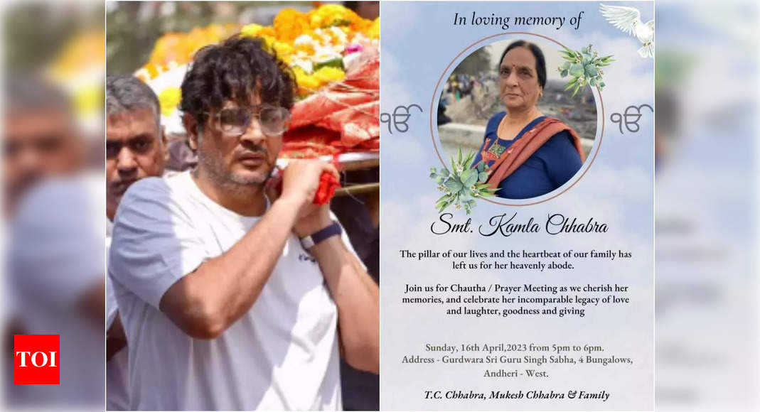 Mukesh Chhabra’s mother no more: A prayer meet will be held on Sunday to celebrate her legacy – Times of India