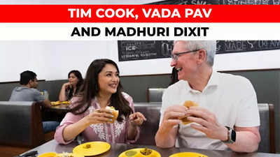Apple Store launch in Mumbai: CEO Tim Cook eats 'Vada pav' with Madhuri Dixit
