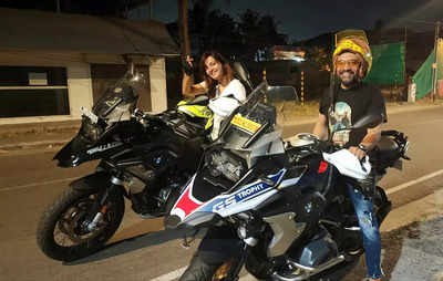 Manju Warrier takes her new luxe bike for a spin; Soubin Shahir accompanies