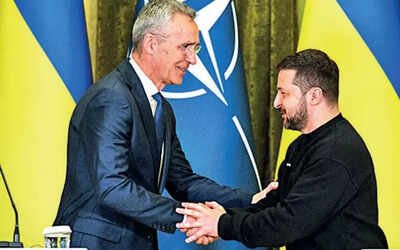 Nato chief Jens Stoltenberg and Ukrainian President Volodymyr Zelensky at the end of a joint press conference in Kyiv on Thursday Ukraine belongs in alliance one day: Nato chief on 1st Kyiv visit