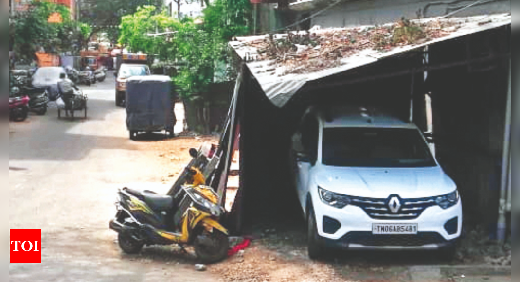 Despite Complaints, Car Shed Continues To Encroach Street Chennai News Times of India