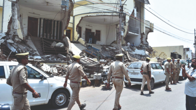Prayagraj: Blood stains, knife found inside partially demolished office building of Atiq Ahmed