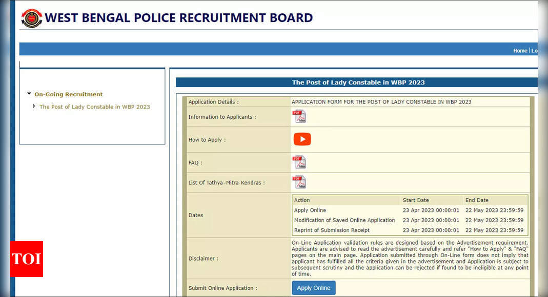 West Bengal Police Recruitment 2023: Apply for 1420 Lady Constable Vacancies – Times of India