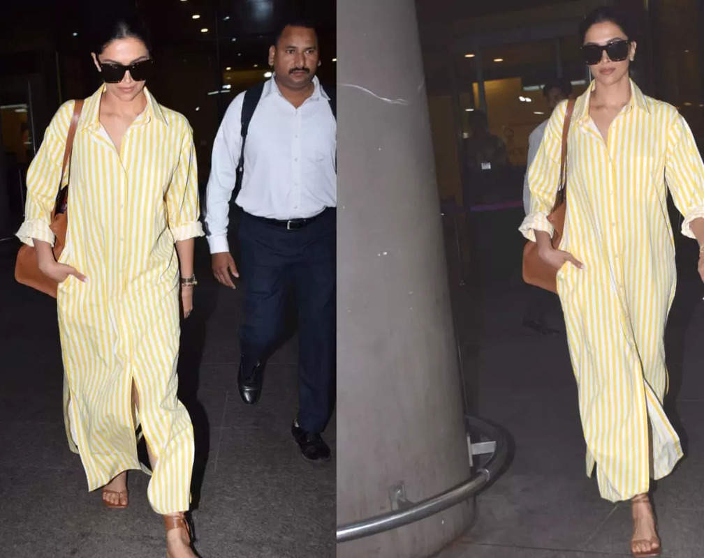 
Deepika Padukone slays her airport look in yellow and white striped shirt
