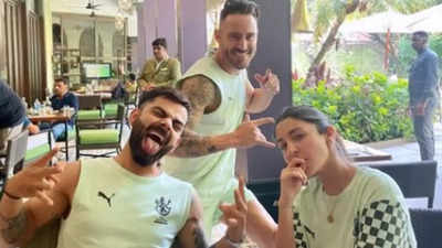 Ahead of Virat Kohli's RCB versus Shah Rukh Khan's KKR, Anushka Sharma shares goofy picture with husband and his teammate Faf du Plessis