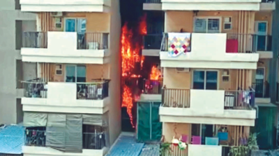 Scare at highrise as balcony curtains catch fire from lamp in Greater Noida