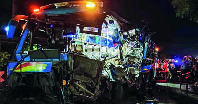 Two killed, 11 injured as bus rams truck on Thoppur-Bhavani Rd