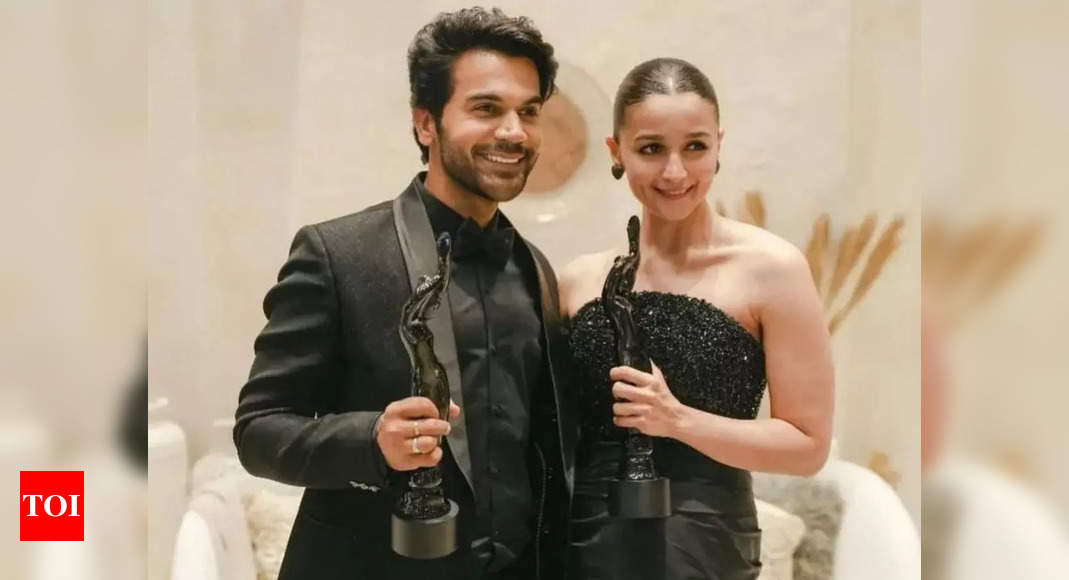 Rajkummar Rao poses with Alia Bhatt and his Filmfare trophy, fans say they should do a film together | Hindi Movie News
