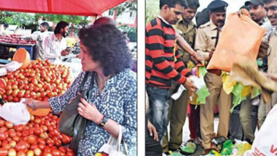 Bittan Market declared ‘polythene free’; cops, Bhopal Municipal Corporation seize 30kg bags from vendors