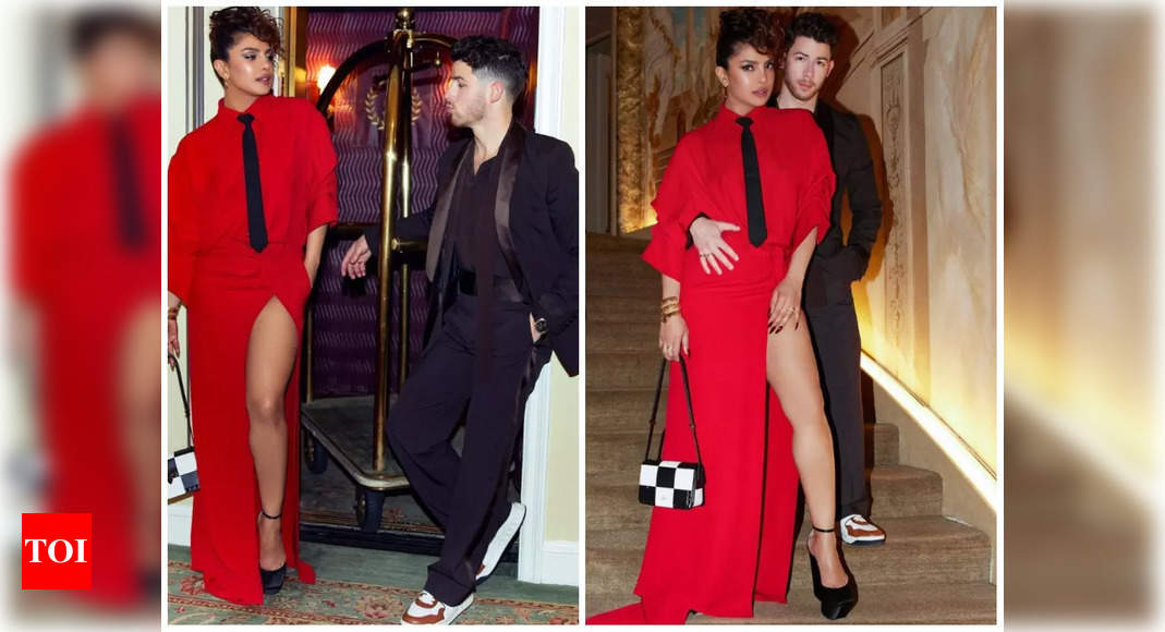 Nick Jonas and Priyanka Chopra get flirty as they pose for a photoshoot in their Met Gala afterpart outfits | Hindi Movie News – Times of India