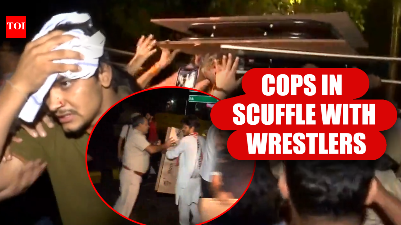 Scuffle between protesting wrestlers and Delhi Police personnel at ...