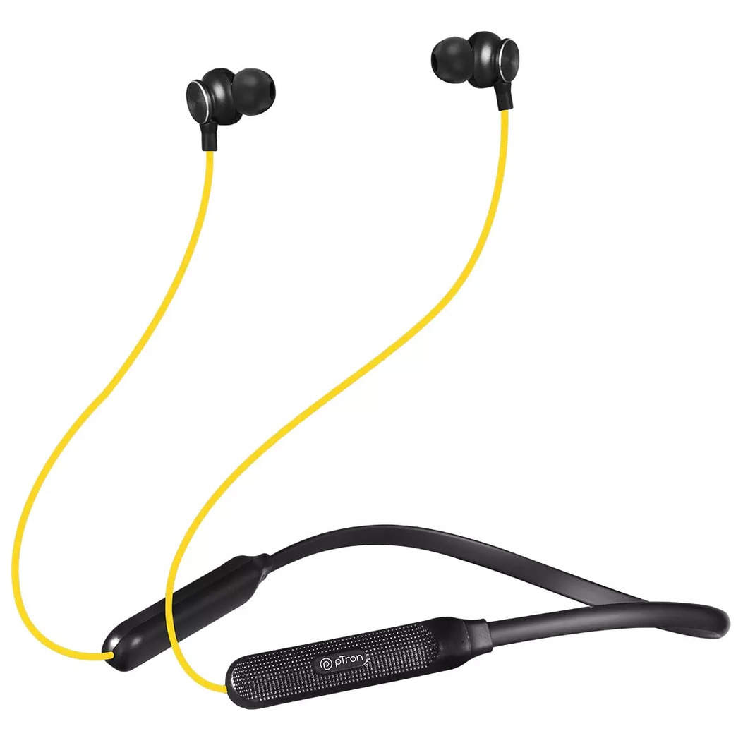 Compare pTron Tangent Duo Bluetooth v5.2 Wireless In Ear Headphones 13mm Driver Yellow Black vs Zebronics Zeb Evolve Wireless Bluetooth v5.0 In Ear Neckband Earphone Voice Assistant with Mic Gray pTro...