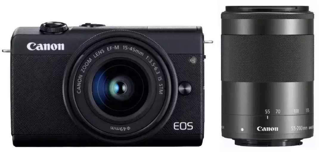 Compare Canon EOS M200 Mirrorless Camera EF-M 15-45mm and EF-M 55-200mm  Lens vs Canon EOS M6 (Body) Mirrorless Camera - Canon EOS M200 Mirrorless  Camera EF-M 15-45mm and EF-M 55-200mm Lens vs