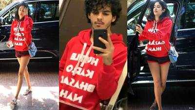 Janhvi Kapoor, Ishaan Khatter step out wearing matching red hoodie