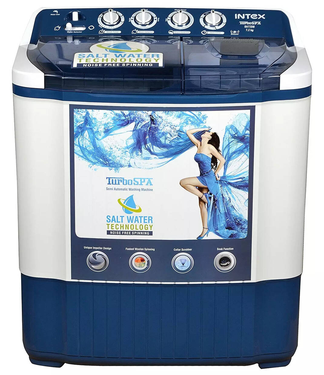 Compare Intex 7.2 Kg Semi Automatic Top Loading Washing Machine (WMSA72DB, Dark Blue) vs