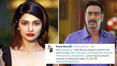 Prachi Desai trolls Ajay Devgn for not mentioning rest of the team in his  tweet for 'Bol Bachchan' | Hindi Movie News - Bollywood - Times of India