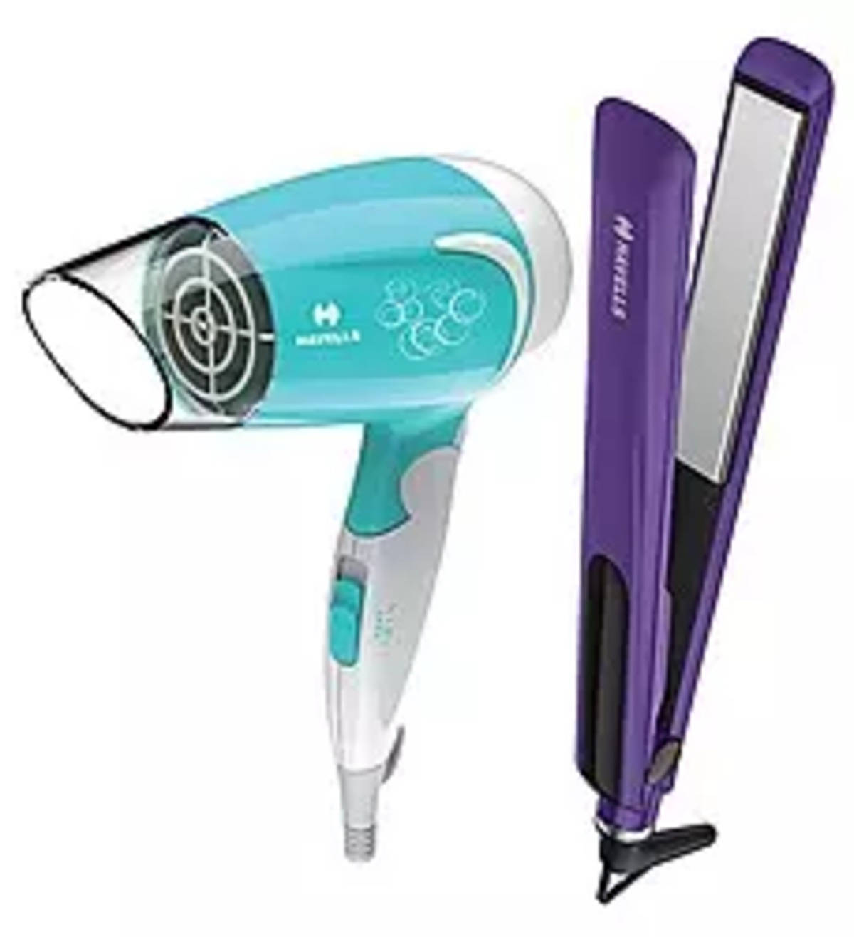 Havells hair styling combo - Straightener (Purple) and Hair dryer  (Turquoise) Price in India, Specifications and Review