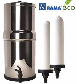 RAMA Gravity ECO Water Filter and Purifier 8 Litre (16 Litre Combined), 304-Grade Stainless Steel with 10-Year Warranty (Includes 2 RAMA Spirit Ceramic Cartridges), 99.99% Bacteria Free