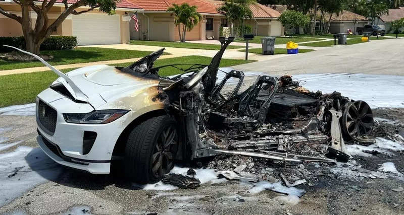 electric car fire: Jaguar I-Pace electric car caught fire while charging in US, destroyed