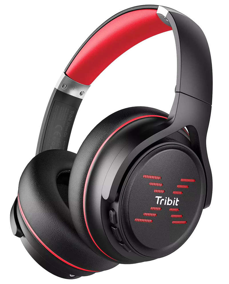 Tribit XFree Go Over Ear Bluetooth Headphones with Mic Wireless Headset HiFi Sound Black Red