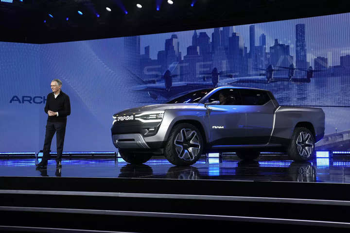 Stellantis CEO delivers a technology statement with a Ram truck