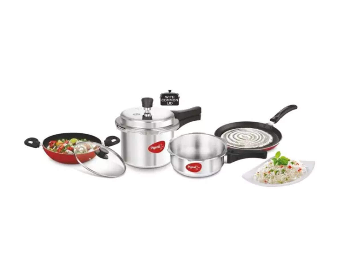 Prestige Popular Max 5 + 3 + 2 L Aluminum Pressure Cooker Combo Pack, 2  Lids