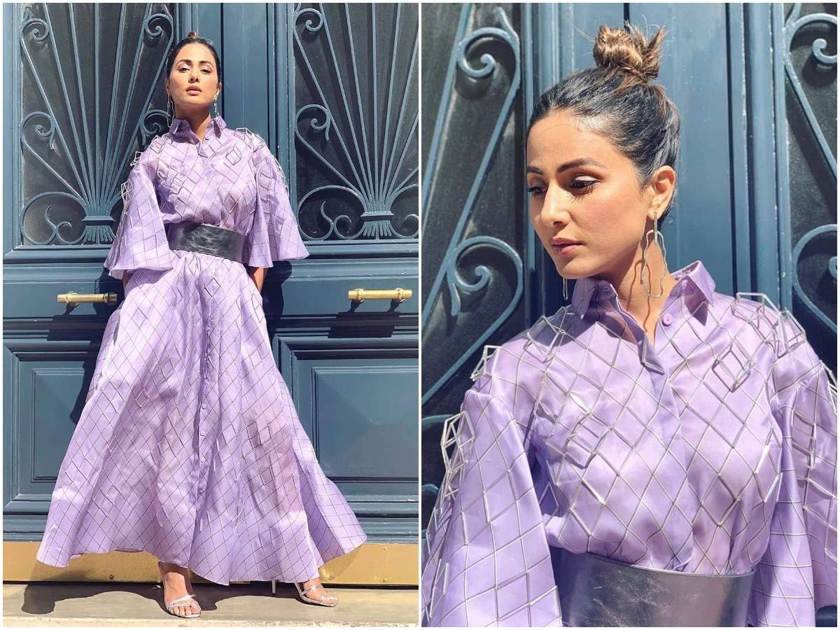 Hina Khan goes simple yet classy in lavender dress post her sparkling red  carpet debut at Cannes 2019 - Times of India