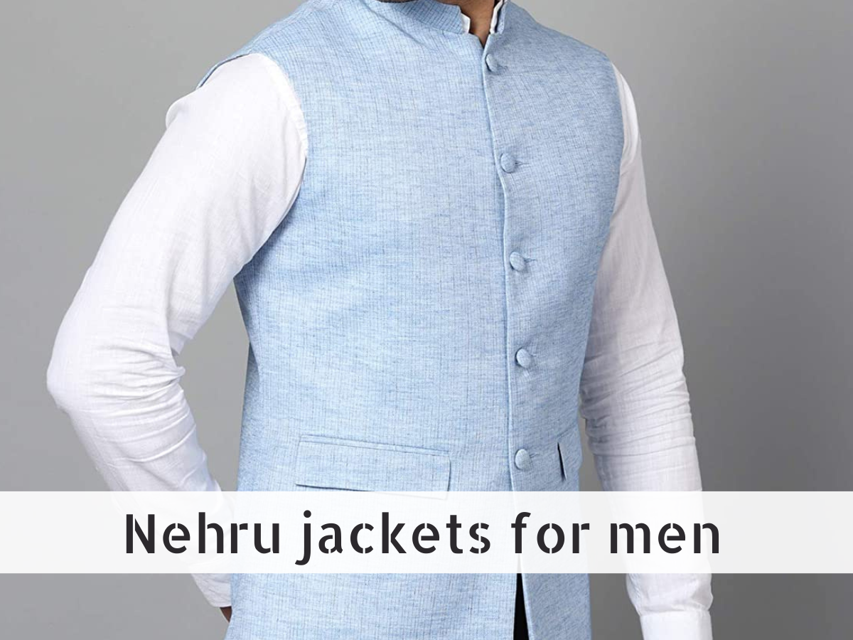 Sojanya Since 1958 Mens Silk Blend Peacock Blue Mirror Work ONLY Nehru  Jacket