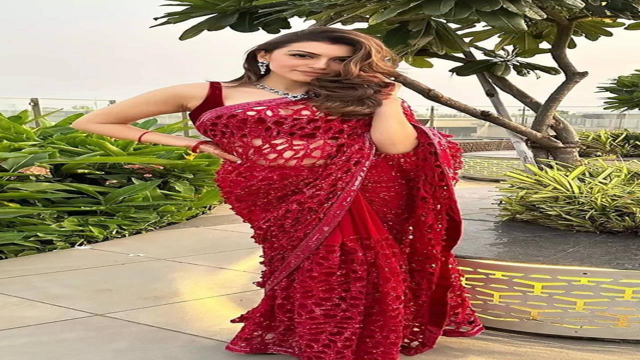 Buy Kollywood Nayanthara Inspired red net embroidered saree in UK, USA and  Canada