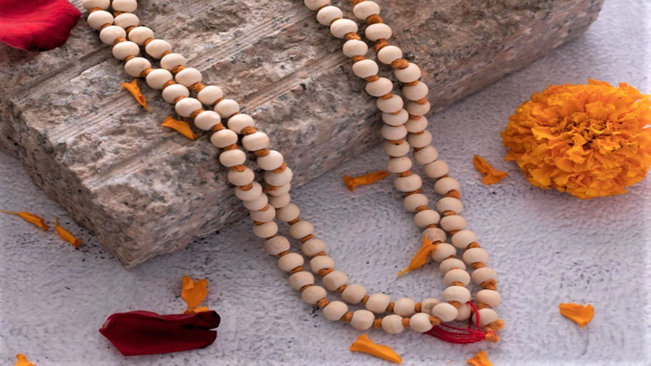 Sets Of Hindu Prayer Beads (Mala) For Sale Alongside The River