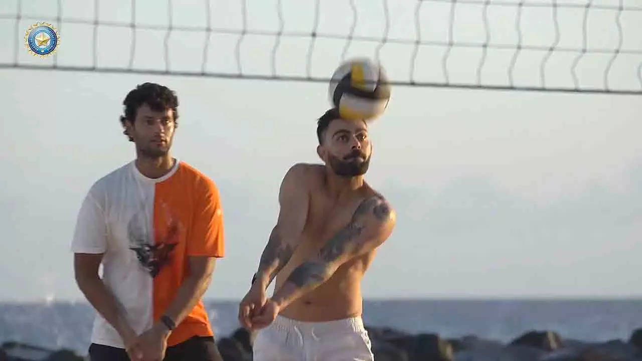 Indian Cricketers Enjoy Volleyball on Barbados Beach Ahead of Super Eights