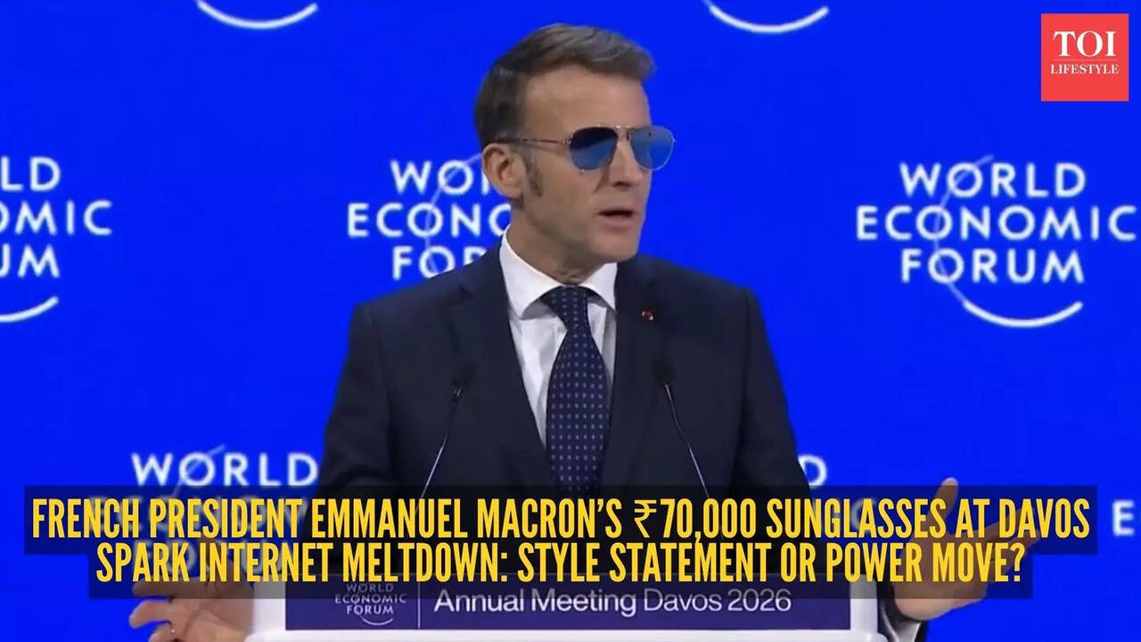 French President Emmanuel Macron steps into Davos wearing Rs 70,000  sunglasses, sparks Top Gun memes online | - The Times of India