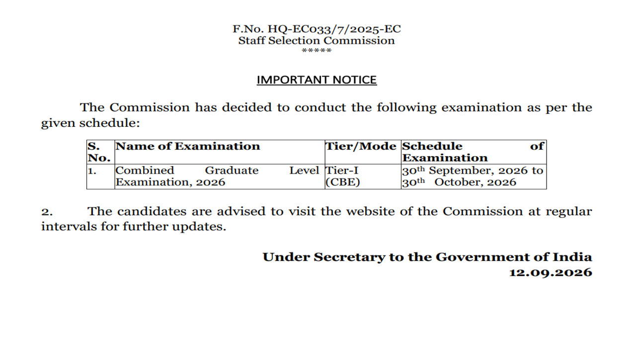 SSC CGL 2026 Tier 1 exam dates announced: Check schedule, exam pattern and admit card details