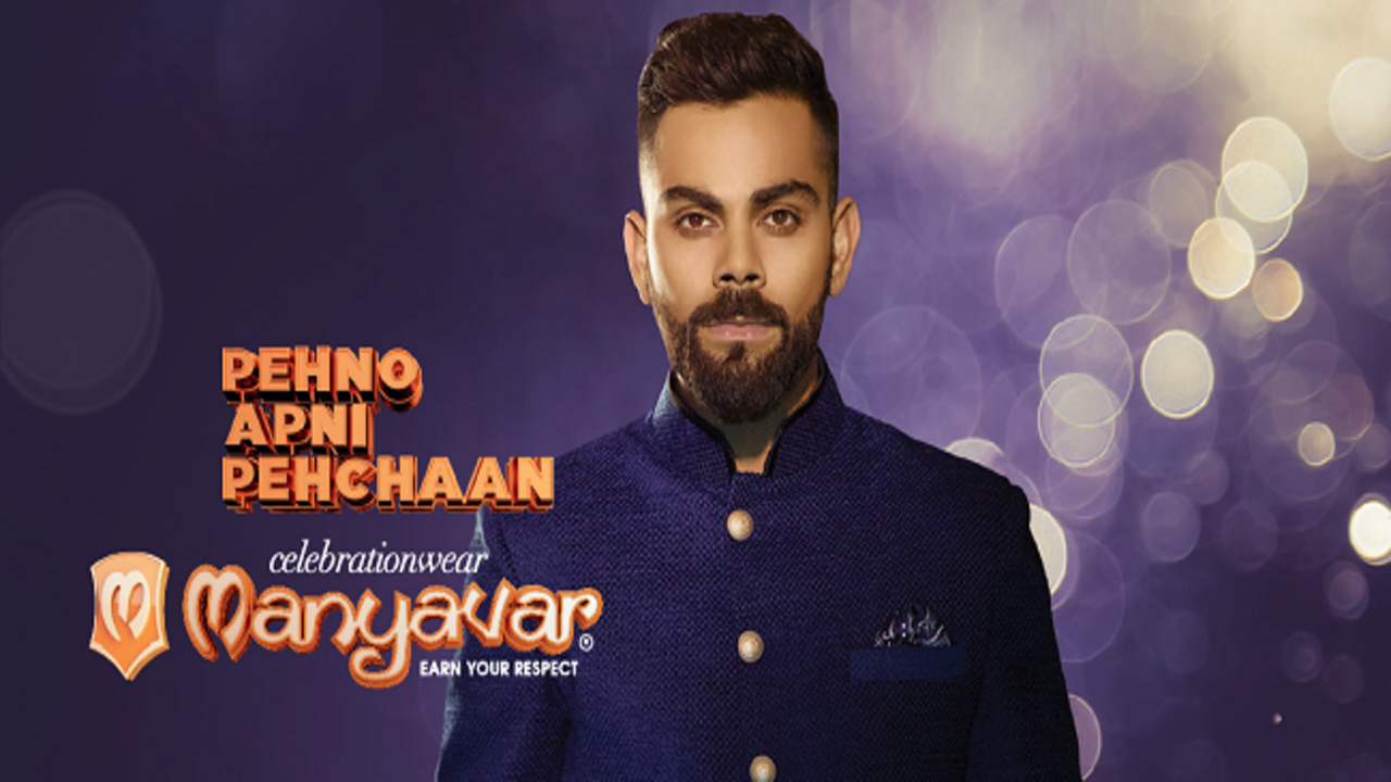 Manyavar - A mark of royalty... Styled in Manyavar's unique concept of  sherwani over kurta, Virat Kohli looks elegant in his exquisite attire. The  golden tulle dupatta is a work of intricate