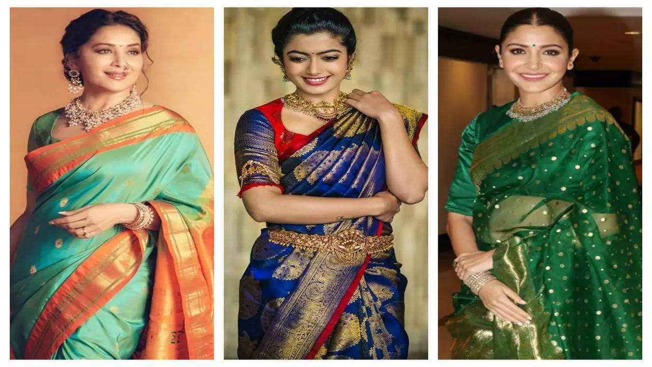 Madhuri Dixit, Anushka Sharma, Rashmika Mandanna: Actresses who pulled off  silk sarees with sheer elegance | The Times of India