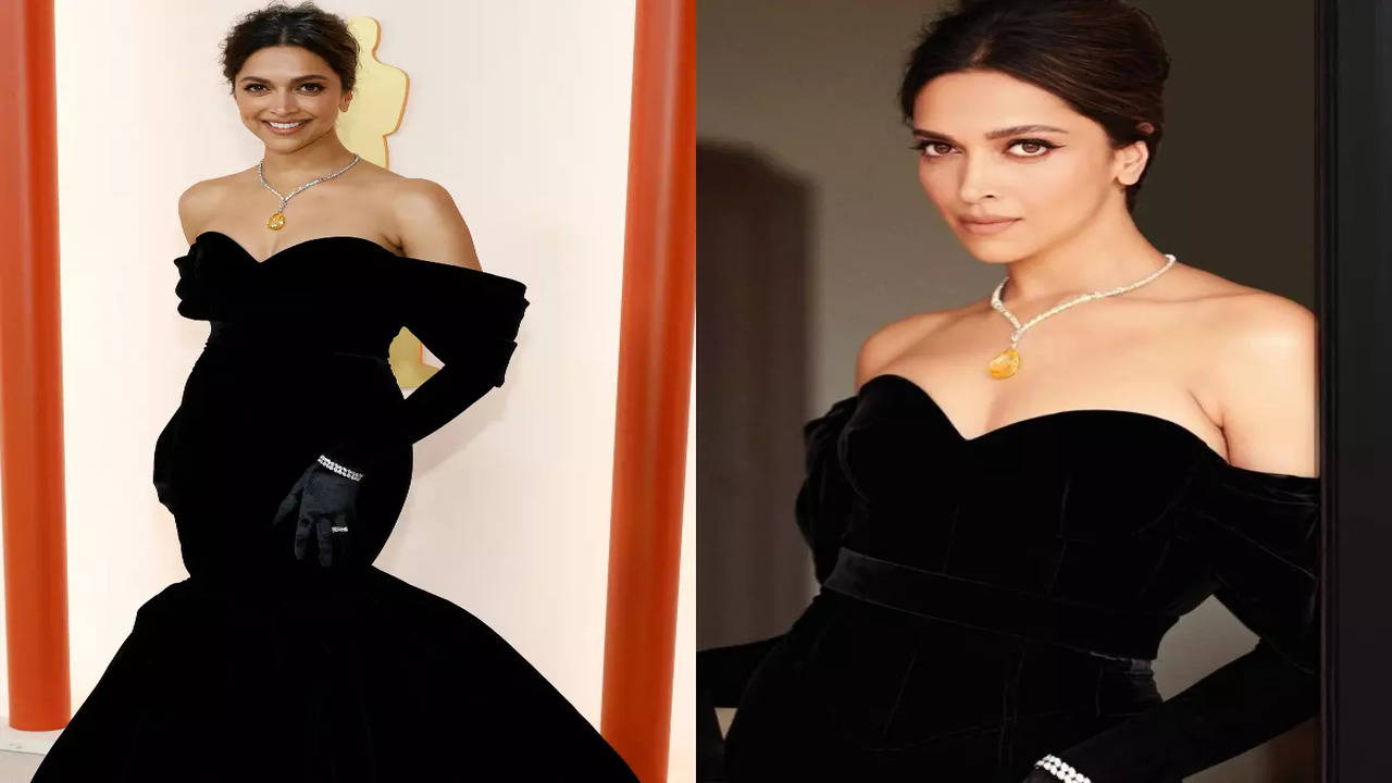 Deepika Padukone Wears Black Velvet Gown By Louis Vuitton To The Oscars