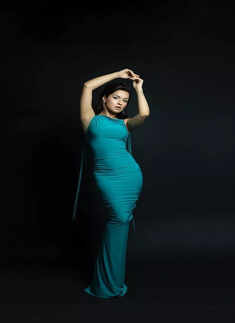 Avneet Kaur commands attention in a ruched teal bodycon gown