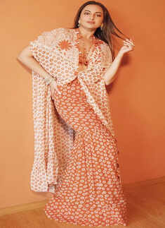 ​Sonakshi Sinha is a boho queen in a toasted orange and sand butti print co-ord set