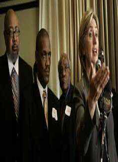 Hillary Clinton talks to Media