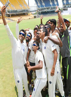 Members of Vijay CC side pose for a selfie