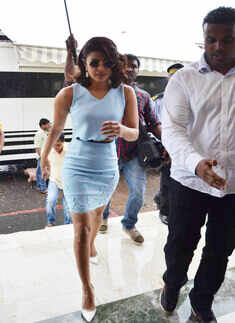 Priyanka Chopra arrives for the press meet of Bollywood movie Gangaajal 2