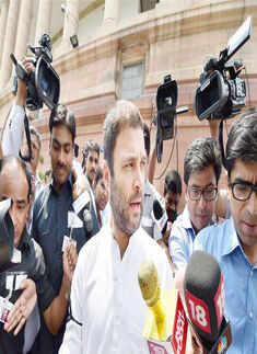 Congress Vice President Rahul Gandhi leaves after the Lok Sabha