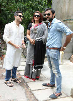 Vikram Chatterjee, Mumtaaz and Indrasish Roy during the Khunti Pujo