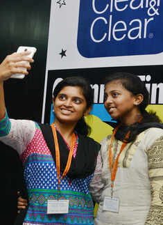 Ranjali with Monica during the Clean & Clear Chennai Times Fresh Face 2015 auditions