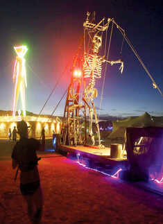 A giant skeleton looms over the annual Burning Man festival