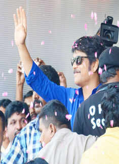 Actor Akkineni Nagarjuna waves to his fans