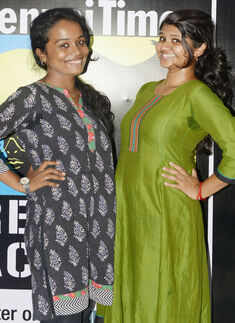 Sharmila and Deepthi pose